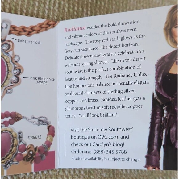 NEW ! VTG CAROLYN POLLACK STERLING SILVER RHODONITE BRASS PENDANT LEATHER BRAID - Picture 6 of 8